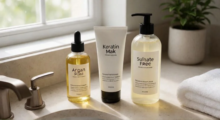 mejor producto para reparar cabello dañado, Colección de productos capilares con aceites y mascarillas para reparar el pelo