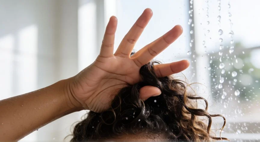 mejor producto para rizar el pelo, Técnica de scrunching para moldear rizos húmedos con las manos