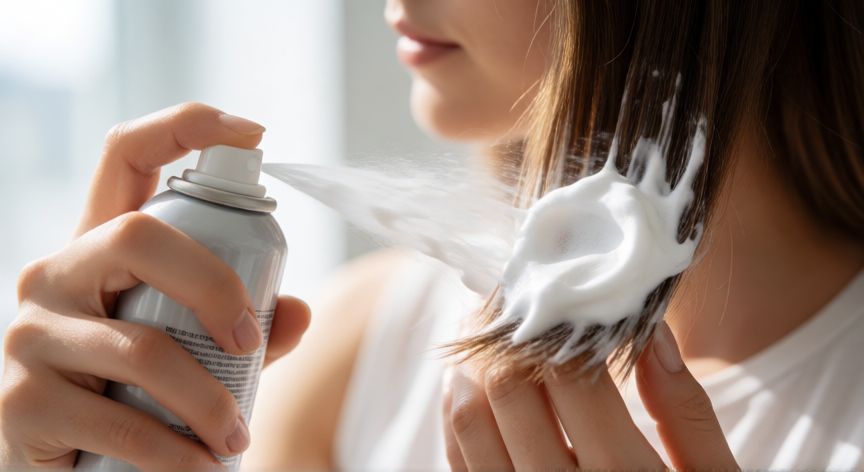mejor producto para rizar pelo liso, Aplicación de mousse voluminizadora en cabello liso húmedo
