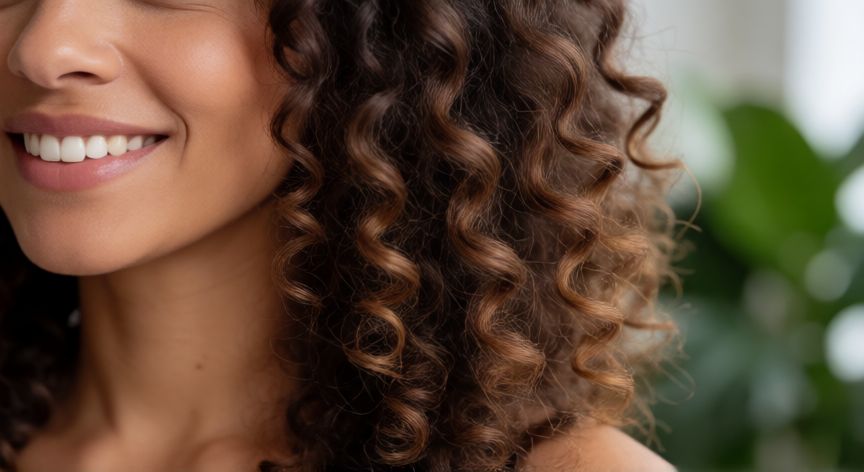 mejor producto para rizos definidos, Mujer con cabello rizado definido y saludable al aire libre