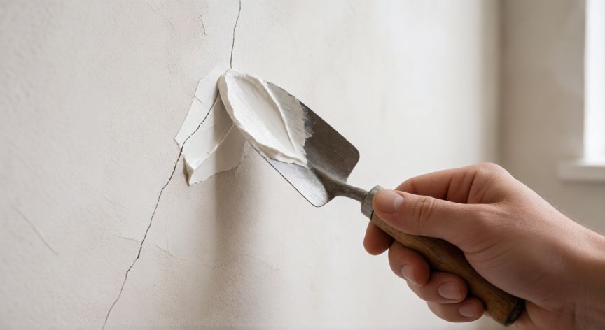mejor producto para sellar grietas, Reparación de una fisura capilar en pared interior con masilla acrílica