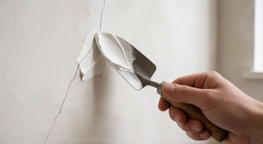 mejor producto para sellar grietas, Reparación de una fisura capilar en pared interior con masilla acrílica