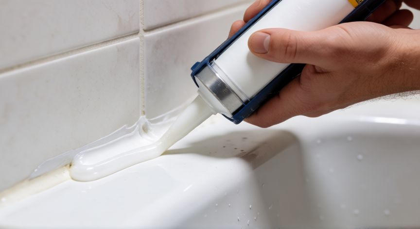 mejor producto para sellar plato de ducha, Aplicación de silicona transparente en la unión del plato de ducha