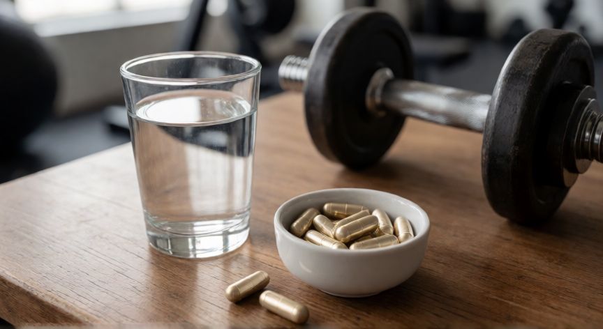 mejor producto para subir la testosterona, Suplementos de Zinc y Vitamina D sobre una mesa en un gimnasio