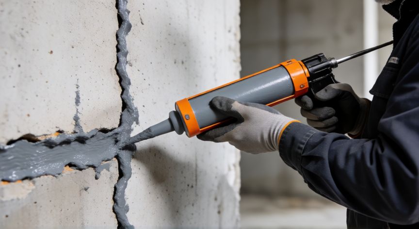 mejor producto para tapar grietas, Sellando una grieta ancha en hormigón con silicona o poliuretano profesional
