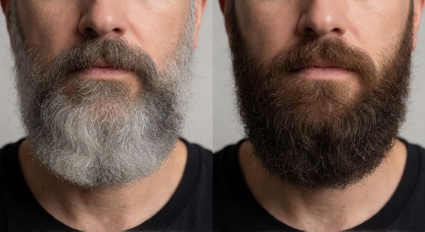 mejor producto para teñir barba, Comparativa de barba antes y después de teñir canas con tinte natural