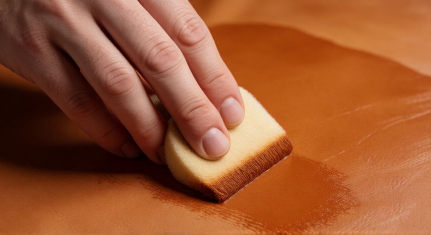 mejor producto para teñir el cuero, Aplicación de tinte alcohólico sobre cuero con esponja