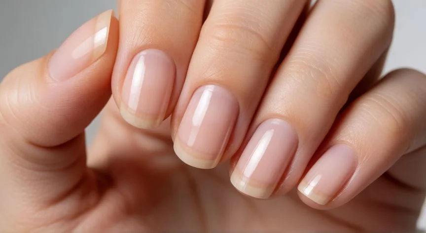 Manos con uñas naturales sanas y brillantes después del tratamiento