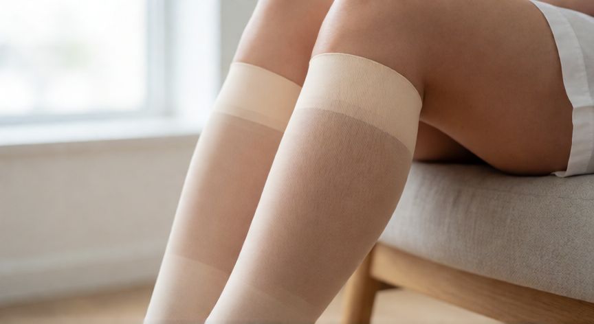 mejor producto para varices, Mujer utilizando medias de compresión graduada para aliviar varices