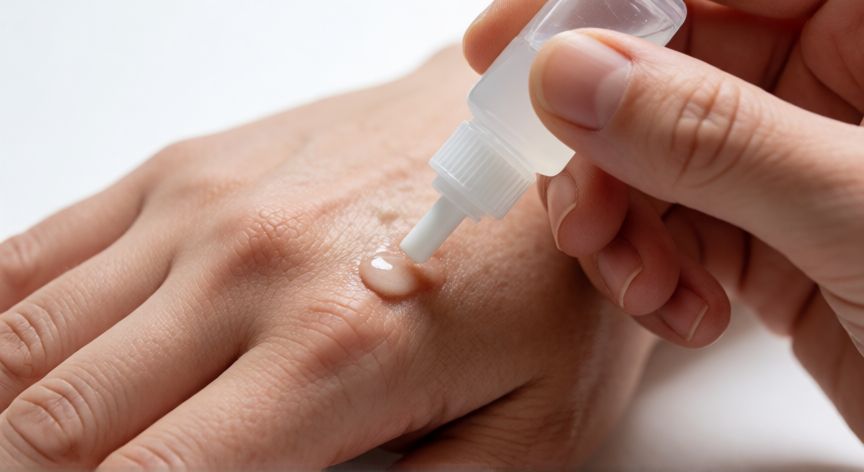 mejor producto para verrugas, Aplicación de ácido salicílico líquido sobre una verruga en la mano