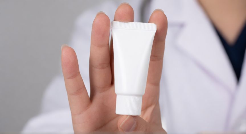 mejor producto para verrugas genitales, Tubo de crema médica para tratamiento dermatológico genital