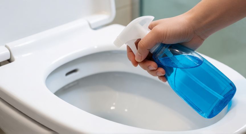 mejor producto para wc quimico, Aplicando limpiador químico en el borde del inodoro