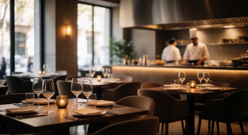 Interior elegante de un restaurante de alta cocina en España