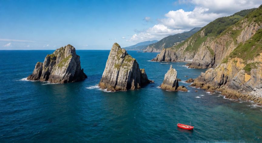 mejor ruta pais vasco, Vista panorámica de los acantilados costeros en Bizkaia con mar Cantábrico