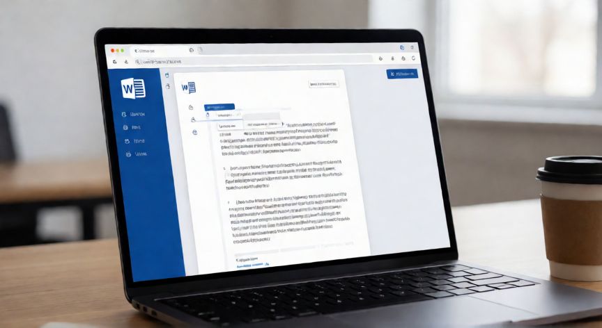 microsoft word en web, Pantalla de portátil mostrando Microsoft Word en el navegador con un documento abierto