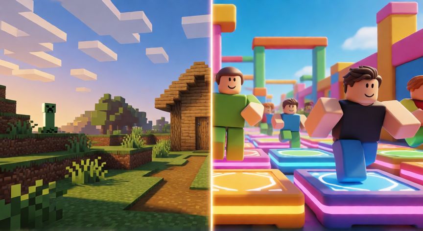 minecraft es igual a roblox, Comparación visual entre el mundo de bloques de Minecraft y un juego dentro de la plataforma Roblox