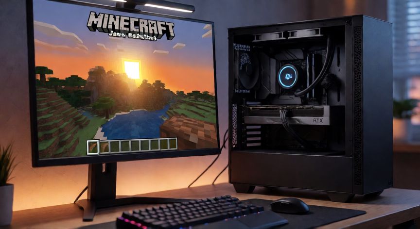 minecraft es opengl, PC de gaming ejecutando Minecraft Java Edition con gráficos OpenGL