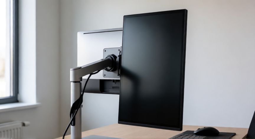 Monitor de ordenador en modo vertical o apaisado sobre un escritorio moderno