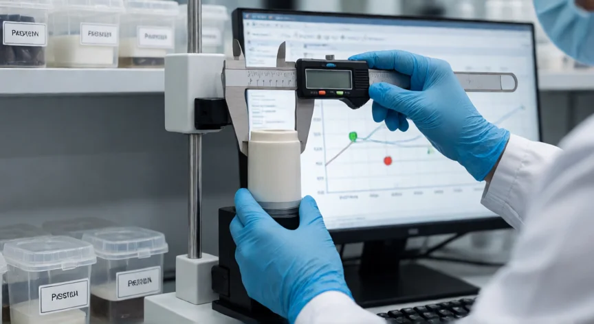 nexa 95 como se fabrica, Técnico realizando control de calidad dimensional sobre producto Nexa 95