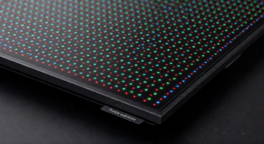 o'que é tecnologia qled, Vista macro de puntos cuánticos de colores sobre un panel de televisión