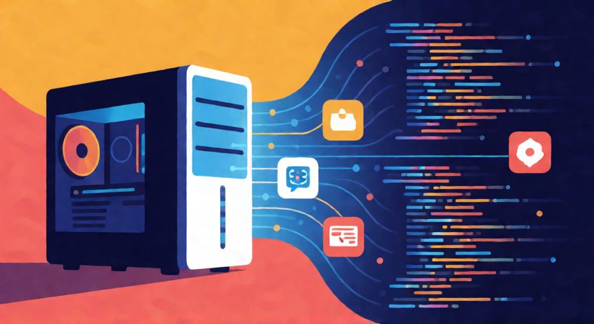 ordenador o que é, Ilustración conceptual de la relación entre hardware y software en un ordenador