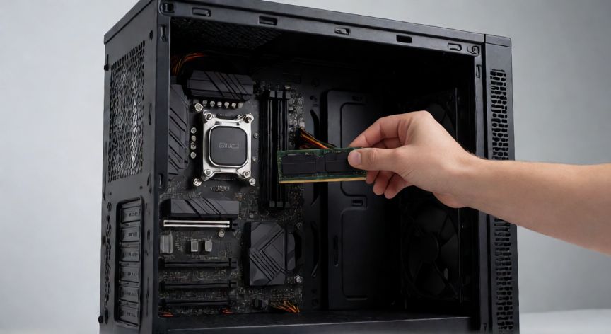 ordenador que no enciende, Técnico reasentando un módulo de memoria RAM en la placa base de un ordenador abierto