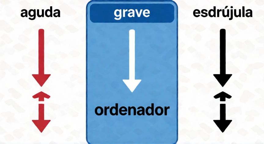 ordenador que palabra es aguda grave o esdrujula, Esquema de clasificación de palabras agudas graves y esdrújulas