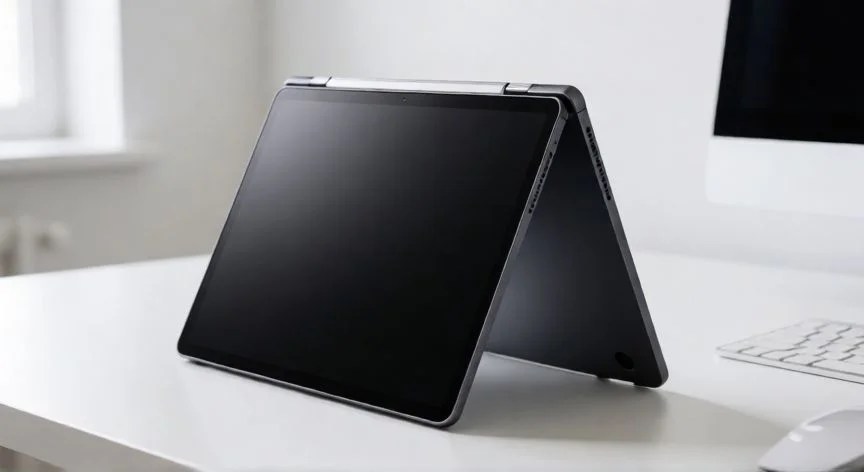 Portátil híbrido 2 en 1 en modo tablet con pantalla plegada