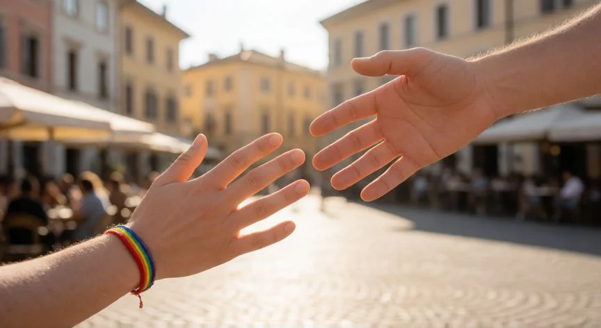 pais que mejor acepta la homosexualidad, Manos entrelazadas en una calle europea representando la unión y el respeto