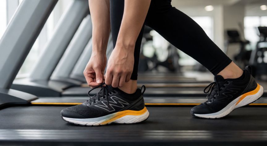para correr es mejor una talla mas, Ajuste del mediopié en zapatillas de correr en un gimnasio