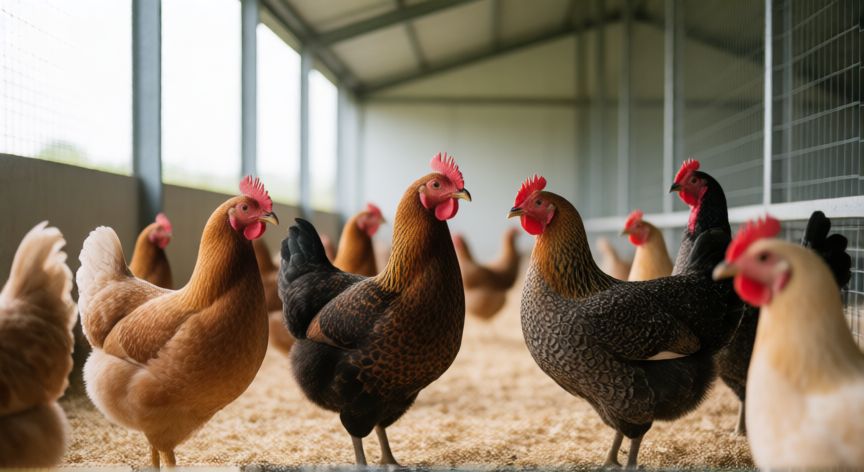 para qué animales sirve la emicina, Gallinas y pavo en una nave avícola limpia con manejo preventivo