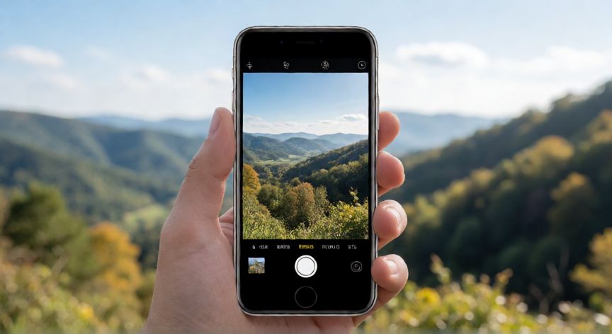 para qué iphone, Persona tomando una foto con un iPhone en exteriores