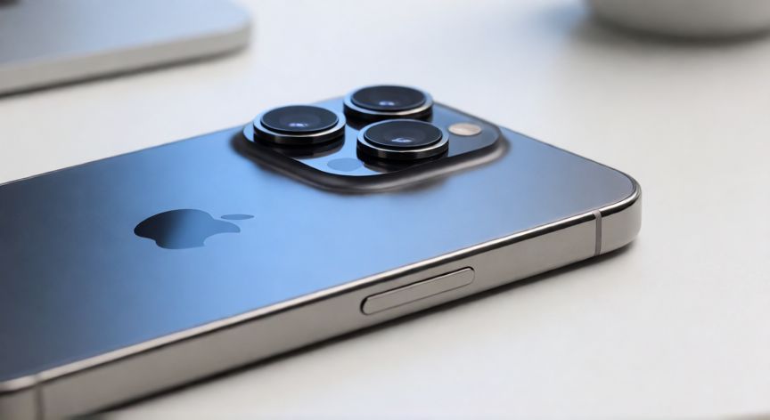 para qué iphone está disponible apple intelligence, Detalle del marco de titanio y cámara del iPhone 16 Pro