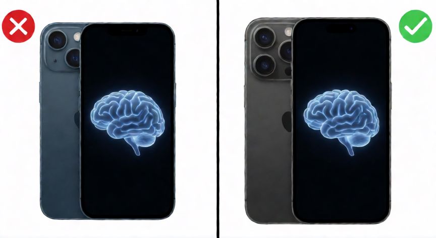 para qué iphone está disponible apple intelligence, Comparativa visual de compatibilidad entre iPhone antiguos y nuevos con Apple Intelligence