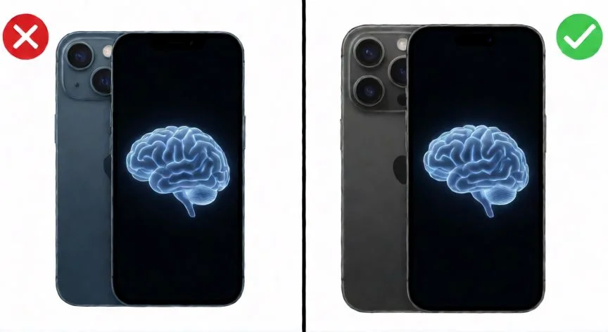para qué iphone está disponible apple intelligence, Comparativa visual de compatibilidad entre iPhone antiguos y nuevos con Apple Intelligence