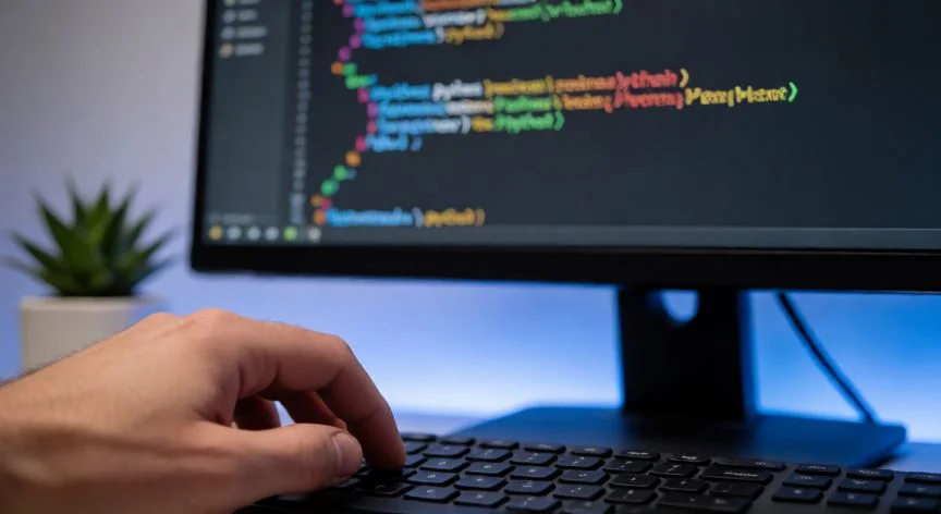 pdf en powerpoint free, Manos escribiendo código Python para conversión de PDF a PPTX en lote