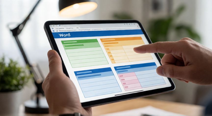 plantillas en word gratis para descargar, Mano personalizando una plantilla de Word en una tableta desde un escritorio