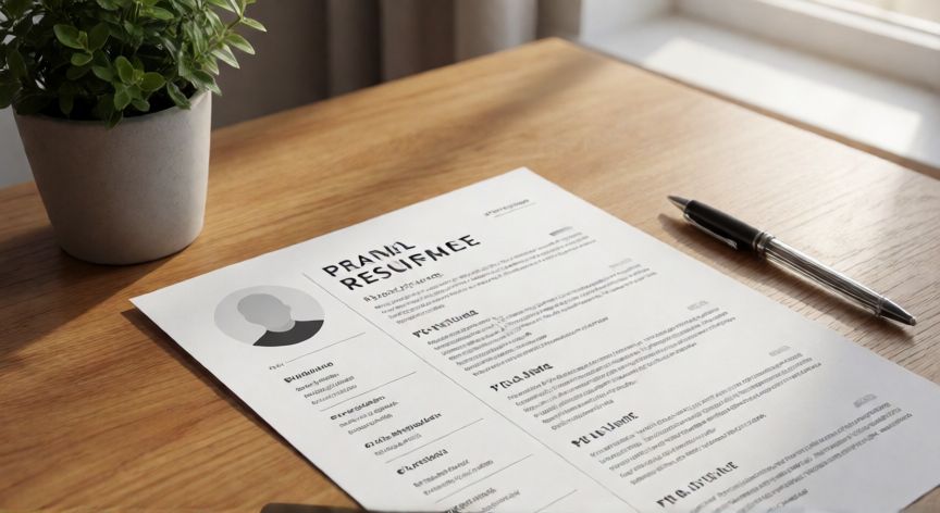 plantillas en word hojas de vida, Hoja de vida impresa en formato PDF sobre escritorio con diseño profesional de dos columnas