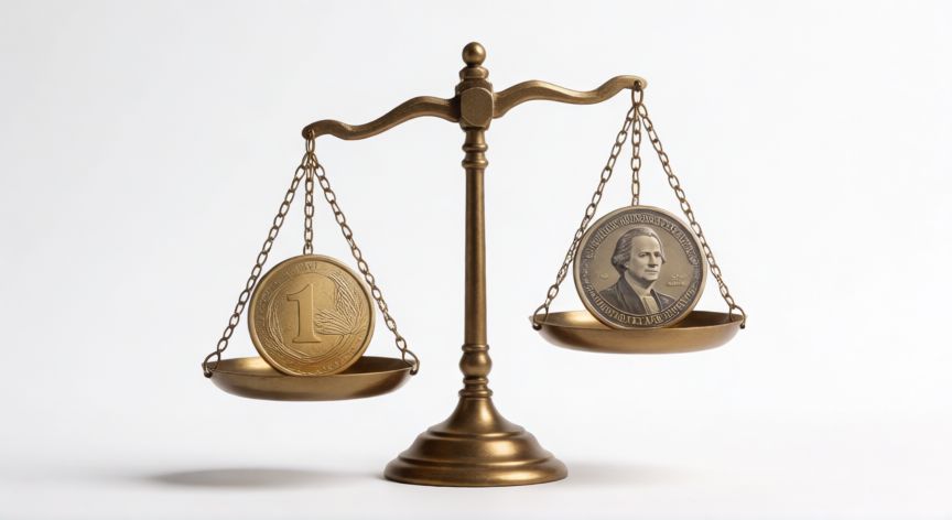 por que ahorrar en dolares, Balanza financiera equilibrando moneda local y dólar representando diversificación