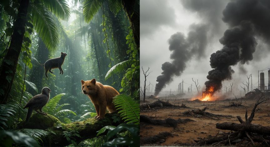 por qué algunos animales se extinguen, Contraste entre hábitat natural preservado y destrucción por actividad humana