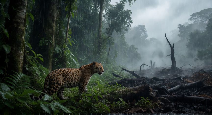 por qué hay animales que están en peligro de extinción, Imagen de bosque fragmentado mostrando el impacto de la deforestación en el hábitat animal