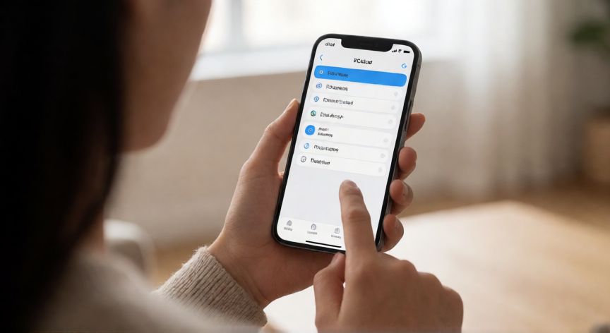 por qué iphone no me deja descargar aplicaciones, Persona revisando las opciones de iCloud en la configuración del iPhone