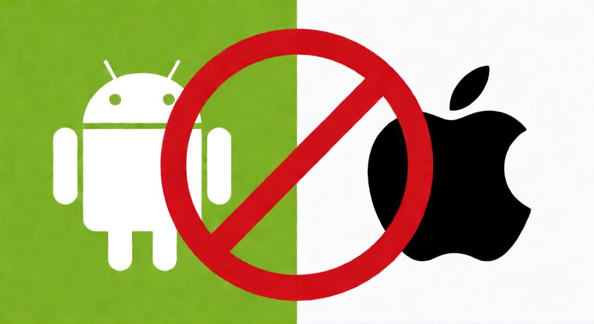 por qué iphone no tiene play store, Comparación visual entre el sistema Android y iOS mostrando la separación tecnológica