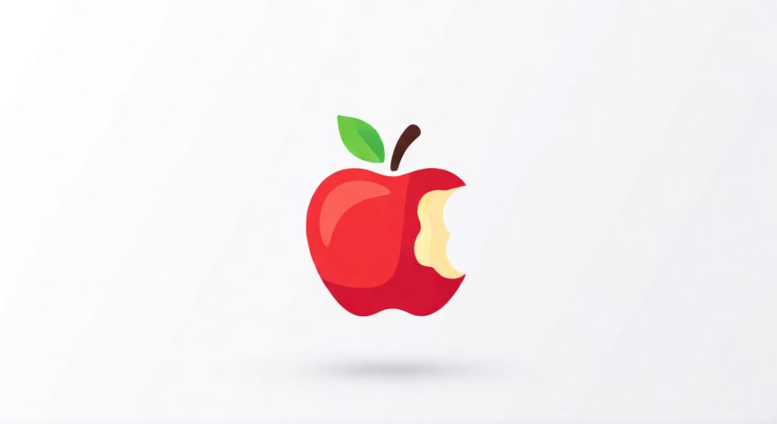 por qué iphone tiene una manzana mordida, Diseño minimalista del logotipo de la manzana mordida de Apple sobre fondo blanco