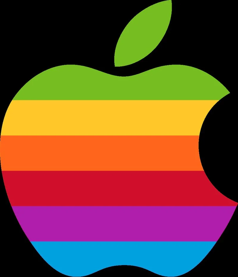 por qué iphone tiene una manzana mordida, Logotipo original de Apple Computer de 1977, la manzana mordida con seis franjas de colores