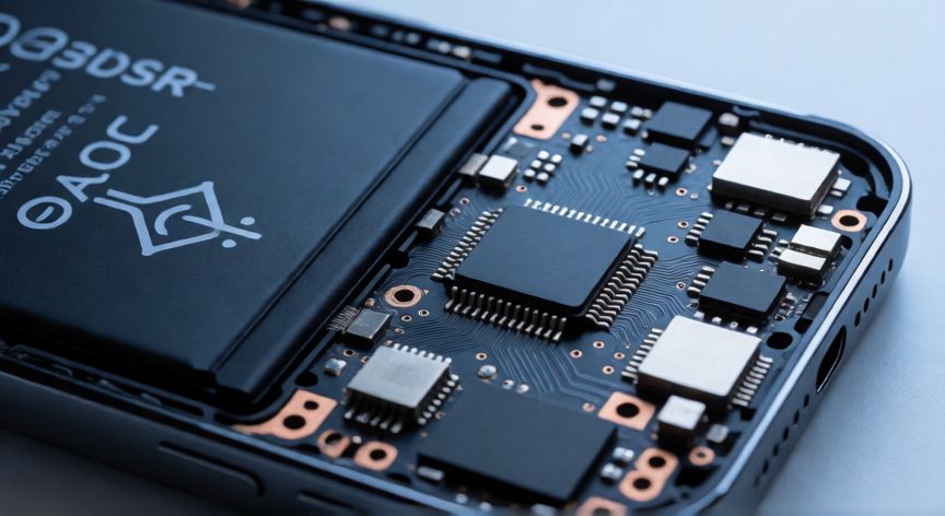 por qué iphone va, Placa base interna de un iPhone mostrando la batería y el procesador