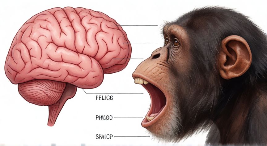 por qué los animales no hablan, Comparación anatómica entre el cerebro y el aparato vocal humano y los de un simio