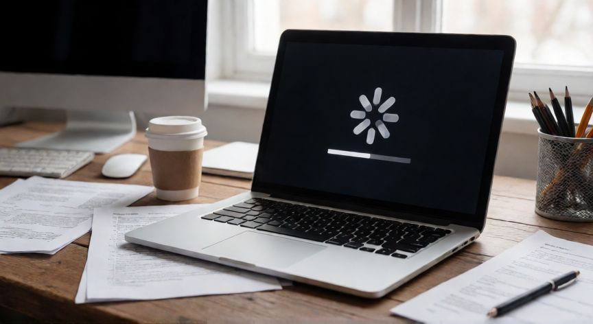 por qué mi ordenador, Ordenador portátil lento con pantalla cargando en escritorio desordenado