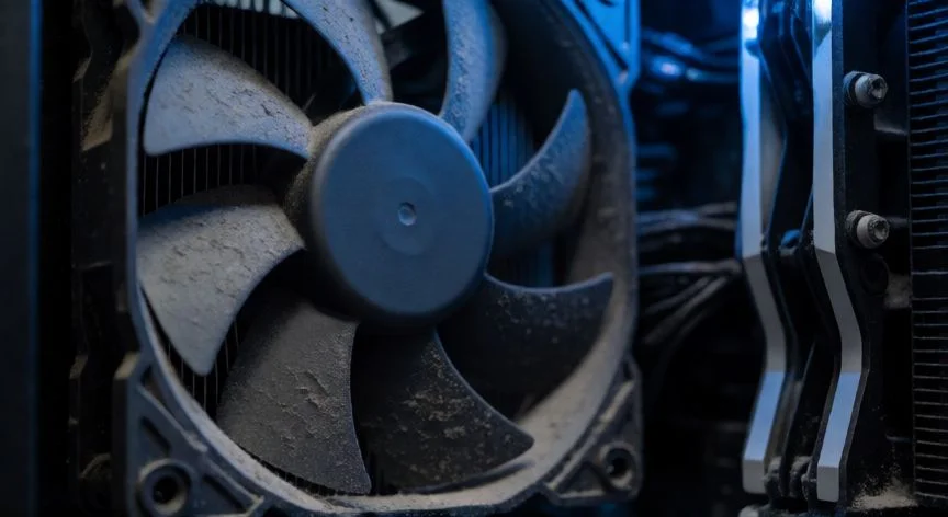 por que mi ordenador hace ruido, Ventilador de ordenador sucio con acumulación de polvo