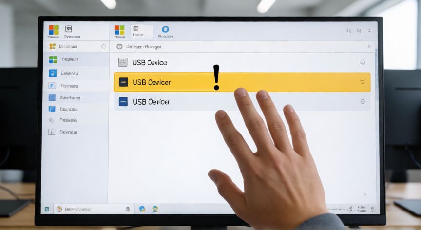 por qué mi ordenador no reconoce mi móvil, Pantalla de administrador de dispositivos de Windows mostrando un error de driver USB